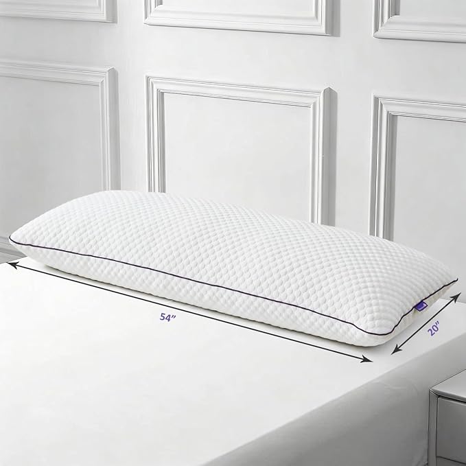 HOMELAB Cooling Adjustable Body Pillow (20x54) with White Bamboo Viscose Pillowcase Bundle, Full Body Support for Side Sleepers, Back, Hip & Knee Comfort, Shredded Memory Foam & Washable Cover