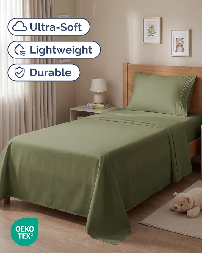 Twin Size 3 Piece Sheet Set - Comfy Breathable & Cooling Sheets - Hotel Luxury Bed Sheets for Women and Men - Deep Pockets, Easy-Fit, Soft and Wrinkle Free Sheets - Sage Green Oeko-Tex Bed Sheet Set