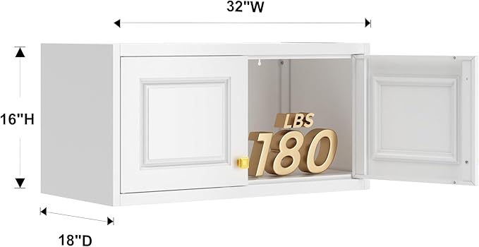 Polup Metal Wall Cabinet, Upper Cabinet for Wardrobe, Small Top Storage Cabinet for Bedroom, Living Room, White, 18" D x 32" W x1 5" H - Assembly Required