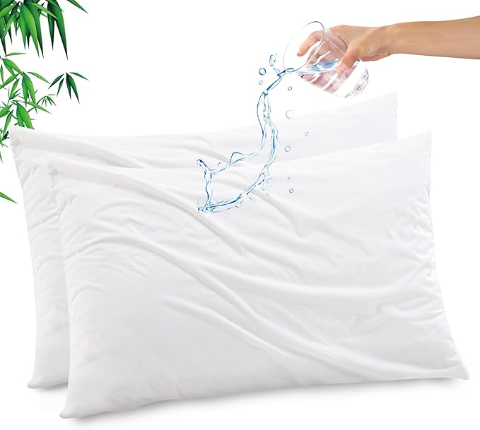 Gogreen Bamboo Rayon Waterproof Pillow Protector, Breathable Pillow Cover, Cooling Pillow Case Protector with Zipper, Super Soft Pillow Case Cover with Zipper (2 Packs, King 20"x36", White)