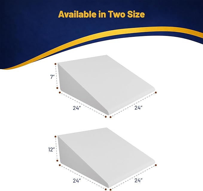 Greaton, Elevated Bed Wedge Pillow for Back Support, Acid Reflux, Leg, Neck Pain, Snoring, Triangle Pilow | Incline Shape for Improved Sleep, 12”x 24”x 24”, White
