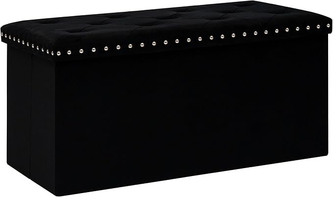 B FSOBEIIALEO Storage Ottoman Cube Folding Tufted Ottomanse, Storage Boxes Footrest for Bedroom, Luxury Velvet Fabric 30 * 15 * 15 Inches Black