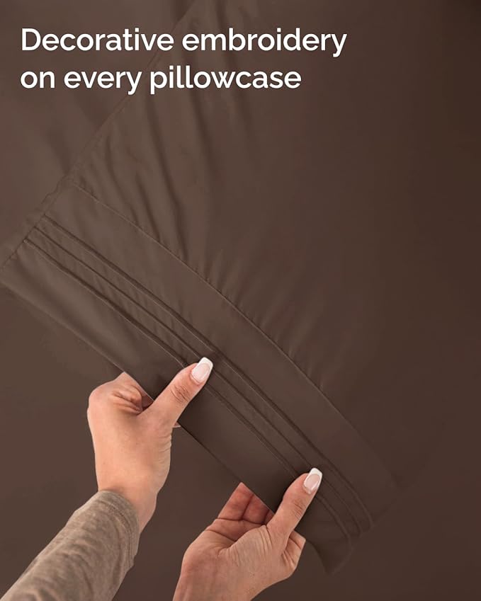 Twin Size 3 Piece Sheet Set - Comfy Breathable & Cooling Sheets - Hotel Luxury Bed Sheets for Women & Men - Deep Pockets, Easy-Fit, Extra Soft and Wrinkle Free Sheets - Brown Oeko-Tex Bed Sheet Set
