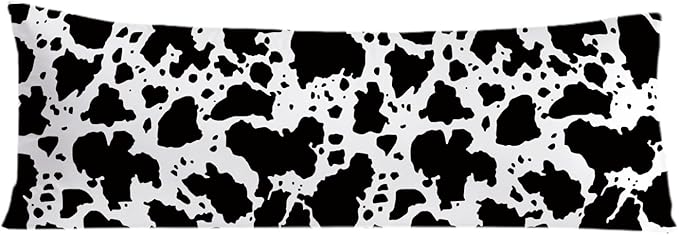 Cow Print 20x54 Body Pillow Cover, Rustic Farmhouse Decor, Black and White Cow Cowhide Skin Print Decorative Long Body Pillow Cases for Bed Couch