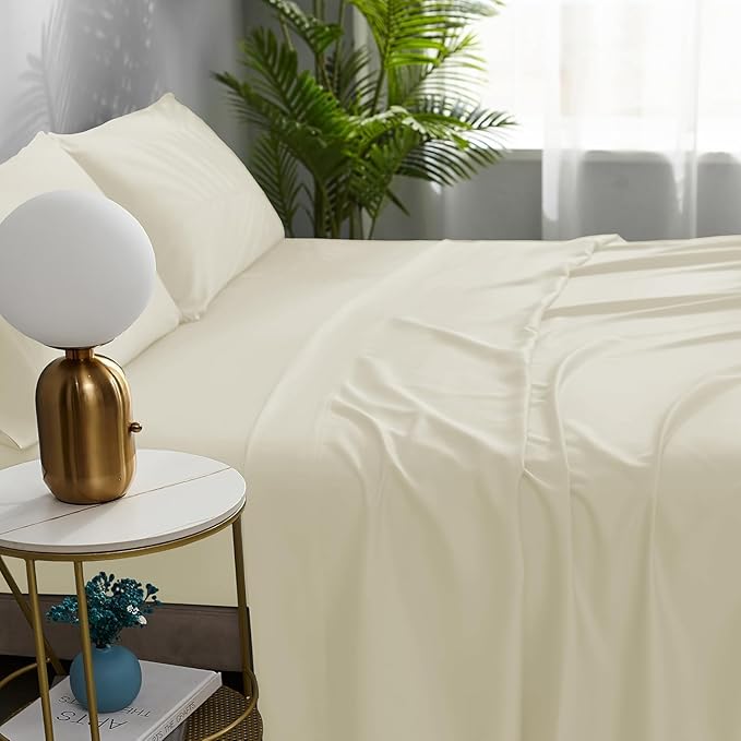 NATUREFIELD Top Split King Sheets Set (4pc), 100% Rayon from Bamboo, Cooling Sheets for Adjustable Bed, Flex Head King Fitted Sheet, Deep Pocket Hotel Luxury Bedding