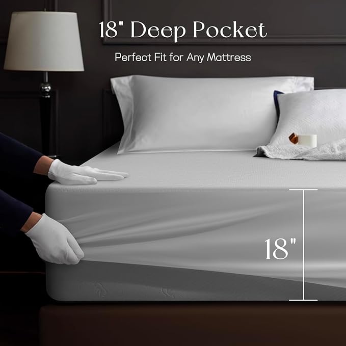 Full Mattress Protector Tencel Luxury 100% Waterproof Mattress Protector,Silky Soft & Breathable,Cooling Mattress Pad Cover Fitted 18" Deep Pocket Noiseless,54"x75"