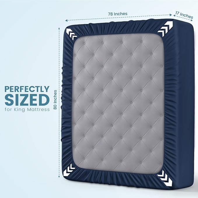 King Size Mattress Protector Waterproof, Premium 200 GSM Terry Mattress Cover, Soft & Breathable Bed Cover, Fitted Sheet Style Stretchable Deep Pockets 17" by Utopia Bedding (Navy Blue)