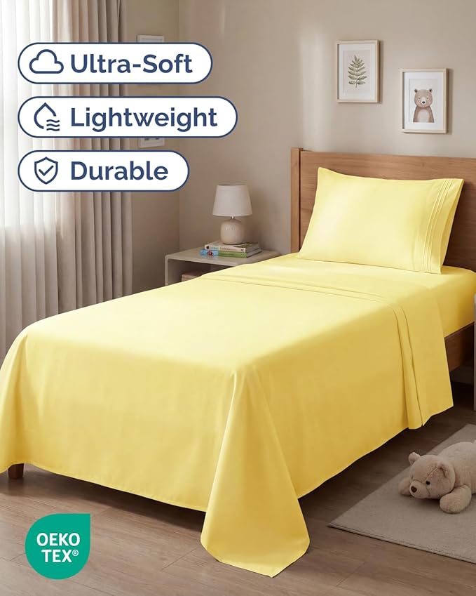 Twin Size 3 Piece Sheet Set - Comfy Breathable & Cooling Sheets - Hotel Luxury Bed Sheets for Women & Men - Deep Pockets, Easy-Fit, Extra Soft and Wrinkle Free Sheets - Yellow Oeko-Tex Bed Sheet Set
