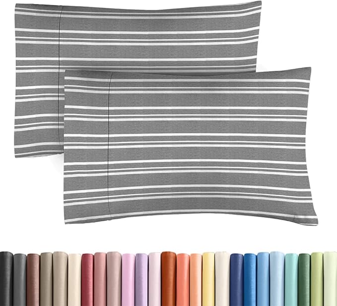 King Standard Pillow Cases Set of 2 - Ultra-Soft Hotel Quality Pillowcase Covers - Comfy, Cozy & Fade Free - Wrinkle Resistant - Machine Washable Pillow Protectors - 2 Piece Set - Grey Stripes 3
