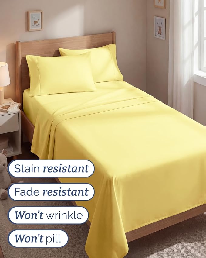 Twin 4 Piece Sheet Set - Comfy, Breathable & Cooling - Hotel Luxury Bedding for Women, Men, Kids, Teens and Children - 1 Flat & 1 Fitted Sheet & 2 Pillowcases w/ Deep Pockets - Wrinkle Free - Yellow