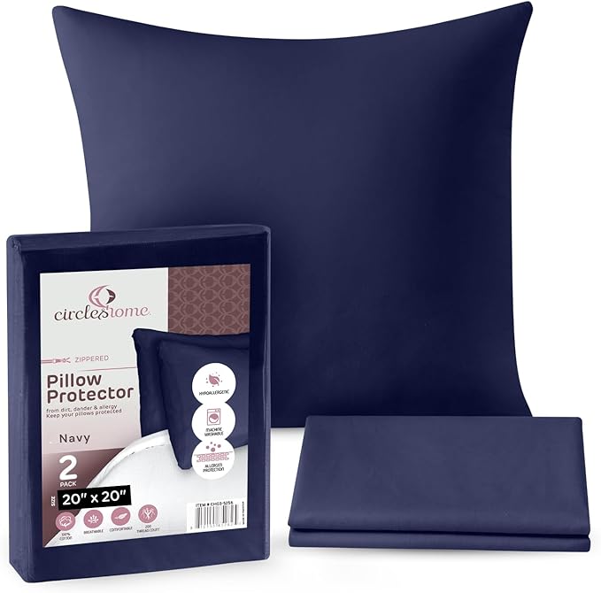 CIRCLESHOME Throw Pillow Protectors - 100% Cotton Breathable Pillowcases - 20 X 20 Square Pillowcases - Protects Pillows from Dirt, Dust and Debris (Square Pillow - 2 Pack- 20x20)