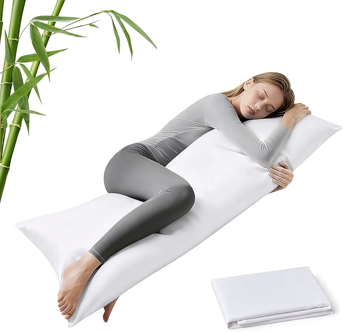MR&HM Cooling Body Pillow Case 20"x54", Body Pillow Cover for Hot Sleepers, Breathable & Moisture Wicking, Silky Soft Envelope Long Pillowcase, Rayon Derived from Bamboo & Polyester Blend, White