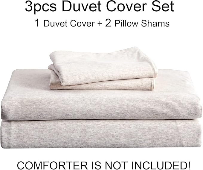 PURE ERA Jersey Knit Duvet Cover Set 100% T-Shirt Cotton Super Soft Comfy 3pc Bedding Set with Zipper Closure (Heather Beige, California King)