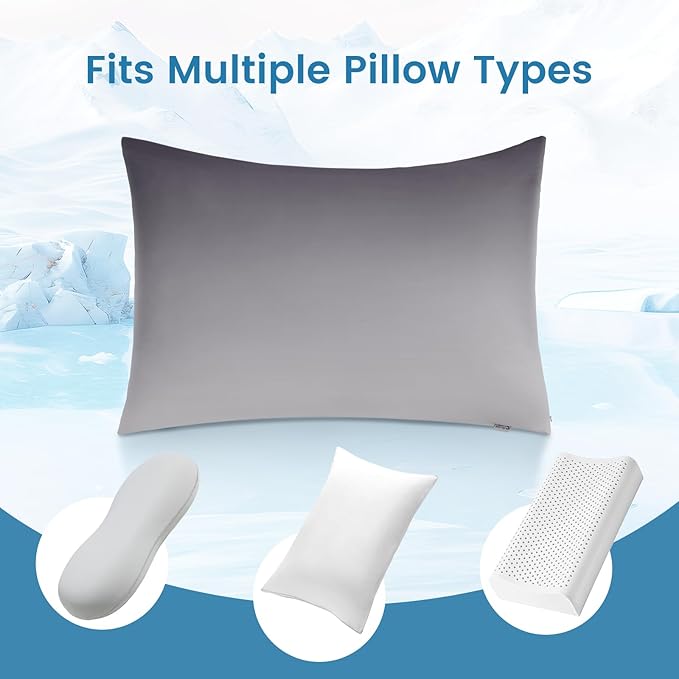 LUXEAR Cooling Pillow Cases, 2 Pack King Size Arc-Chill Q-max > 0.5 Gradient Cool Pillowcases for Hair Skin,Breathable Silky Cooling Summer Pillow Cover for Hot Sleepers & Night Sweats- Gradient Gray
