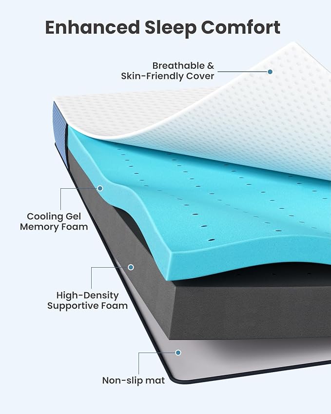 PERLECARE 3 Inch Firm Mattress Topper Queen, Cooling Gel-Infused & Bamboo Charcoal Memory Foam Bed Topper for Pressure Relief, High-Density Mattress Pad with Removable Cover
