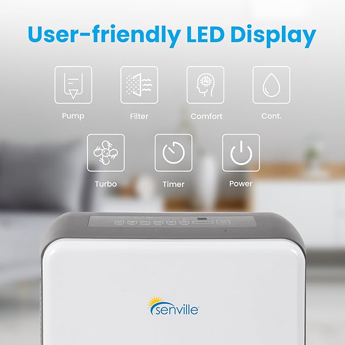 Senville SENDH-50AEN1 50 Pint Dehumidifier for Large Rooms, Basement, Up to 4500 Sq. Ft.