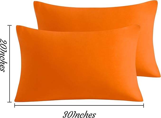 NTBAY Queen Pillow Cases Set, 2 Pack Brushed Microfiber 20x30 Inches, Soft, Wrinkle, Fade, Stain Resistant Orange Pillow Cases with Envelope Closure