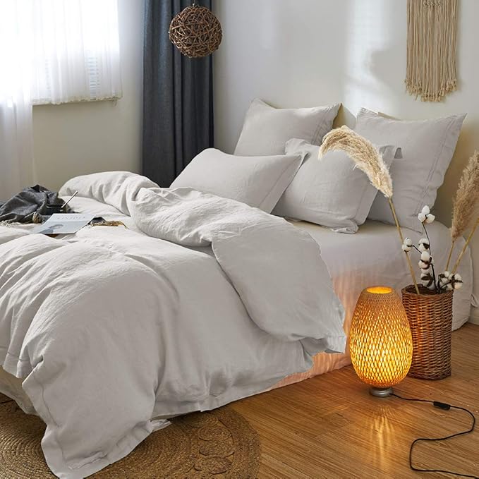 Simple&Opulence 100% French Linen Euro Shams with Embroidery (26'' x 26'') - Pack of 2 - Pre Washed Solid Color Natural Flax Soft Breathable - Linen