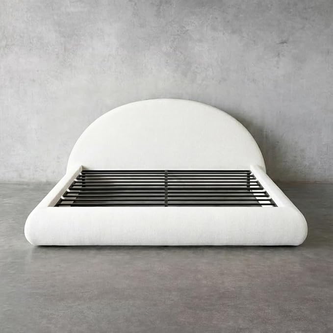 Round Bed – Washable Zip Cover - Upholstered Linen Soft Foam - Modular Minimalist Modern - Half Circle Moon - Sold Sold Separately (Taupe Boucle, Queen Base)