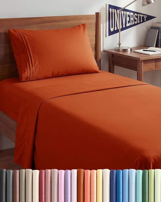 Twin XL Size 3 Piece Sheet Set - Comfy Breathable & Cooling Sheets - Hotel Luxury Bed Sheets for Women & Men - Deep Pockets, Easy-Fit, Soft & Wrinkle Free Sheets - Terracotta Oeko-Tex Bed Sheet Set