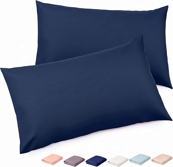 Brushed Microfiber Pillow Cases Standard Size Pillow Case-Envelope Closure Pillowcases Standard Set of 2,Cooling & Moisture Wicking,Wrinkle Resistant Bed Pillowcases 20" X 26"(Standard,Navy Blue)