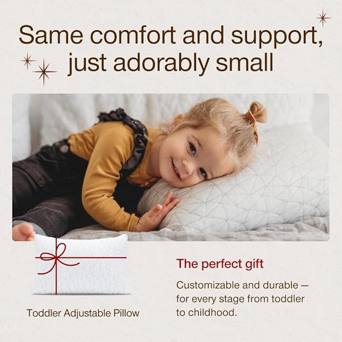 Coop Home Goods Original Toddler Adjustable Pillow, Soft, Breathable, 19" x 13" Washable Mini Bed Pillow for Kids with Premium Memory Foam and Zippered Cover, CertiPUR-US/GREENGUARD Gold