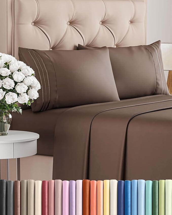 Full Size 4 Piece Sheet Set - Comfy Breathable & Cooling Sheets - Hotel Luxury Bed Sheets for Women & Men - Deep Pockets, Easy-Fit, Extra Soft and Wrinkle Free Sheets - Brown Oeko-Tex Bed Sheet Set