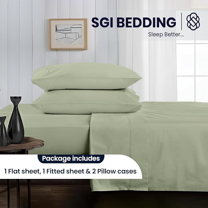 SGI bedding RV Short Queen Sheet Set 60x75, 600 TC Egyptian Cotton, 4 Piece Luxury Hotel Collection, Ultra Soft & Breathable, Fits RV Mattress Camper & Trailer, 15 Inch Pocket, Moss