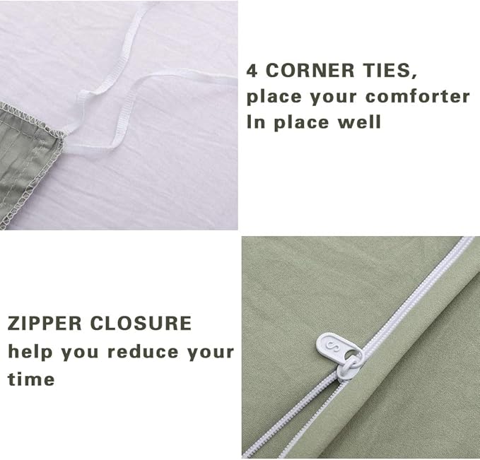 AveLom Green Duvet Cover King(104 x 90 inches), 3 Pieces (1 Duvet Cover, 2 Pillow Cases),Seersucker Tripe Soft Washed Microfiber Textured Duvet Cover Set with Zipper Closure, Corner Ties