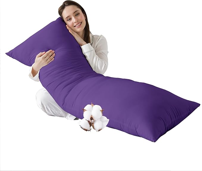 SHOUREN Cotton Body Pillow Insert - Cooling Breathable Full Body Pillow for Side Sleeper - Soft Long Bed Pillow for Adults - 20 x 54 inch-Purple