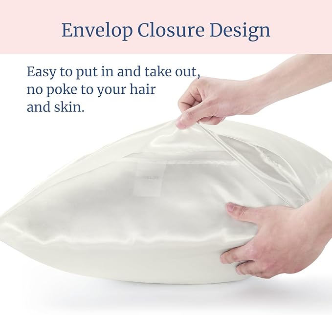 BEDELITE Satin Pillowcase for Hair and Skin, Super Soft Similar to Silk Pillow Cases 4 Pack with Envelope Closure, Cooling Pillowcases for Women Men (20"x26" Standard Size, Ivory)