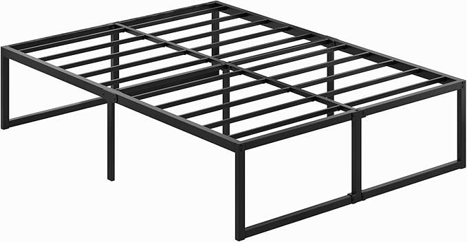 Lutown-Teen 18 Inch King Bed Frame Sturdy Mattress Foundation, Heavy Duty Metal Platform with Steel Slats Support No Box Spring Needed, Noise Free, Easy Assembly, Black