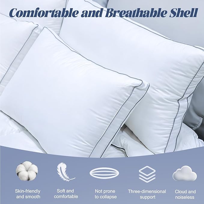 Luxury Goose Feather Down Pillows Queen Size Set of 2,Premium 3-Chamber Bed Pillows for Deep Sleep,900+ Fill Power,400 Count Cotton Shell,Hotel Quality Pillow for Side, Back Sleepers,20" x 28"