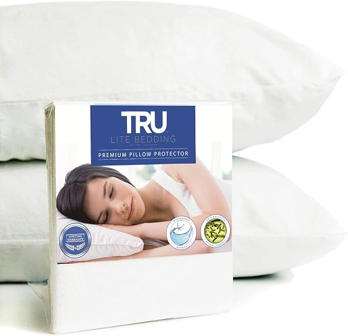 Anti Allergy Dirt Pillow Cases | Irritant Protector | Premium Breathable Terry Cotton Cover | 100% Waterproof | Zippered Encasement | Set of 2 | Standard Size