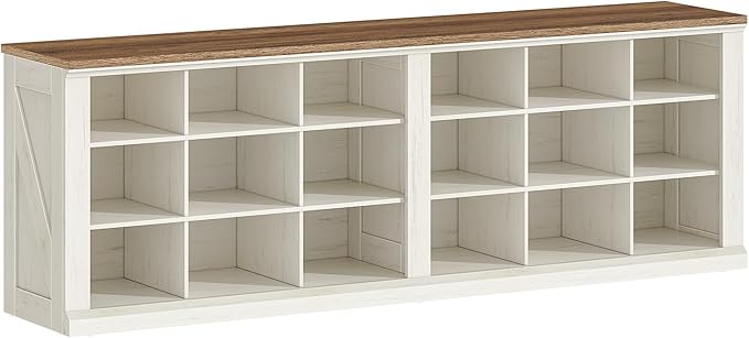 Hzuaneri Farmhouse Shoe Storage Bench, Entryway Shoe Cubby Bench, Widened Wooden Shoes Cubbies with Compartments, Shoes Rack Benchs for Cloakroom, Entryway, Antique White SB52514B