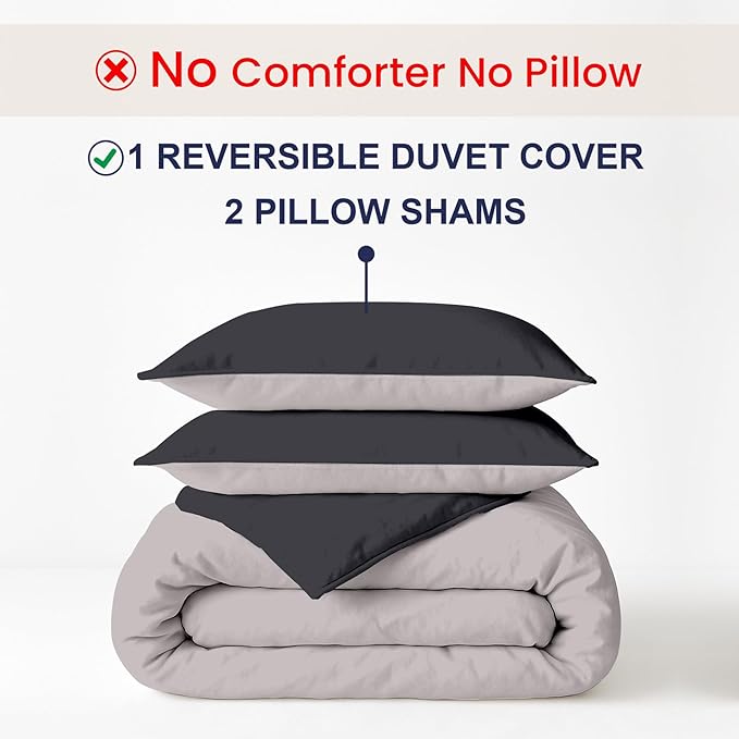 Kotton Culture 3 Pc King Size Duvet Cover Set- 100% Egyptian Cotton 600 Thread Count Ultra Soft Premium Durable Comforter Cover Zipper Closure & Corner Ties (Blended Grey, King 104"x94")