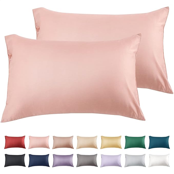 Warmstar Cotton Pillow Cases Standard Size Set of 2, 600 Thread Count Pillowcases 20x26 Inches, Soft Long Staple Cotton Pillowcases Breathable with Envelope Closure,Pink