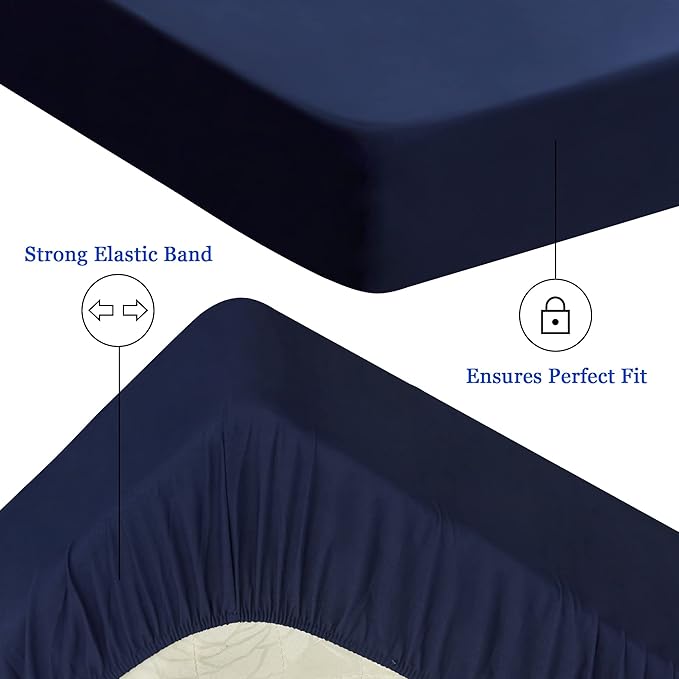 Sufdari Full Size Mattress Protector,Waterproof Mattress Protector,Fitted Sheet Style Mattress Cover with 18" Deep Pocket,Washable and Comfortable-Navy Blue,Full