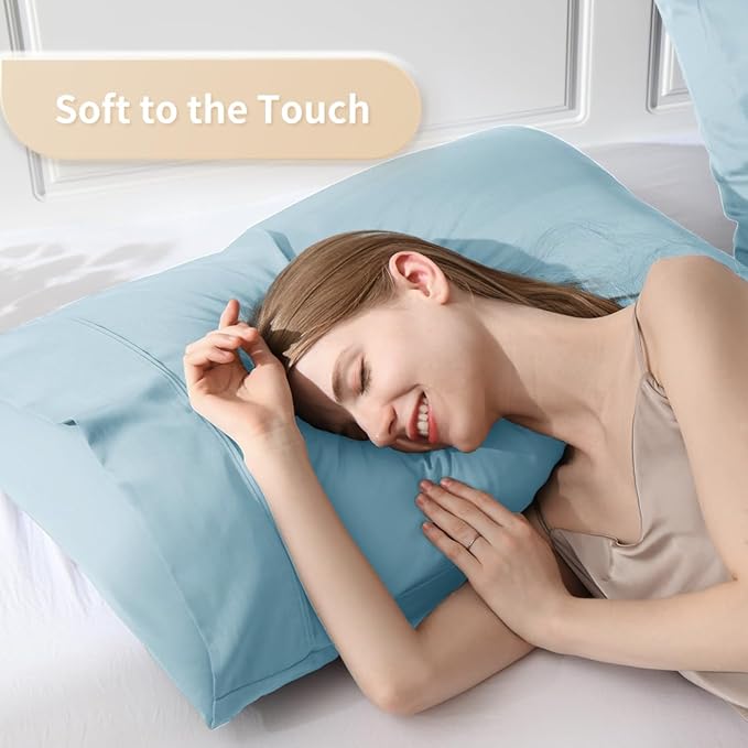 Standard Pillowcases, Cooling Viscose from Bamboo Pillow Covers with Envelope Closure, Soft Moisture-Wicking for Hot Sleepers, Hair and Skin-Friendly, Aqua Blue, 2 Pack