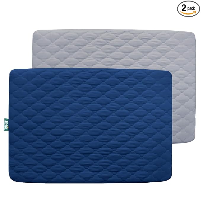 2 Pack Pack and Play Mattress Protector Sheets Fitted Waterproof Playard Mattress Pad Cover, Compatible with Graco Pack n Play & Dream On Me & Pamo Babe, Playpen/Playard Sheet, Gray&Navy, 39" x 27"