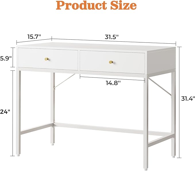SUPERJARE Vanity Desk with Drawers, 31.5 inch Computer Desk, Modern Simple Home Office Desks, Makeup Dressing Table for Bedroom - White