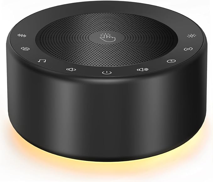 Kipcush White Noise Machine - Soft Non-Glare Nursery Lamp, 30 Soothing Sounds, 8 Color Lights, Max 8-Hour Timer for Baby & Adults (Black, Standard)
