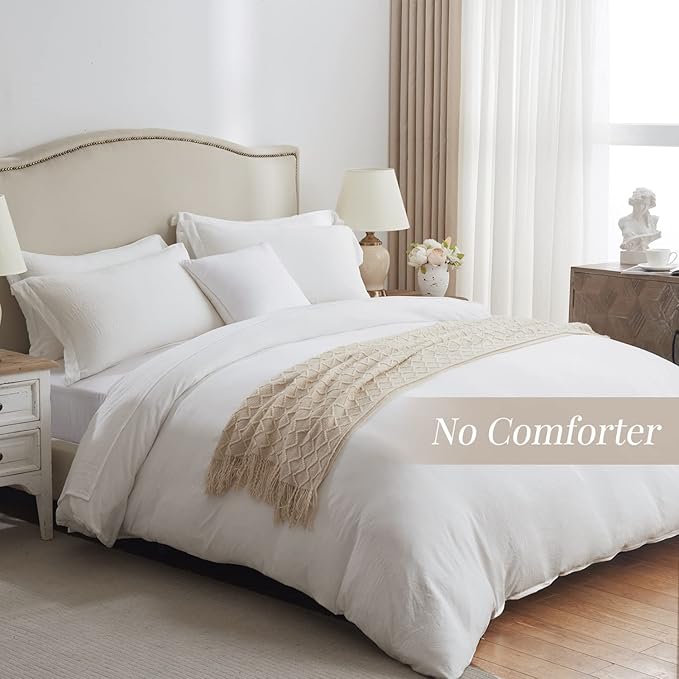 MILDLY Super Soft Duvet Cover - 100% Washed Microfiber White Comforter Cover Set 3 Pieces with Zipper Closure & Corner Ties (No Comforter)