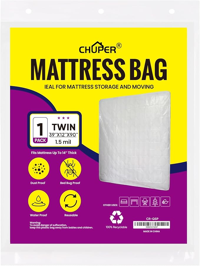 Twin Mattress Bags for Moving and Disposal – Plastic Mattress Protector for Storage,WaterProof Mattress Cover,TearResistant Mattress Wrap,Home Storage,moving supplies
