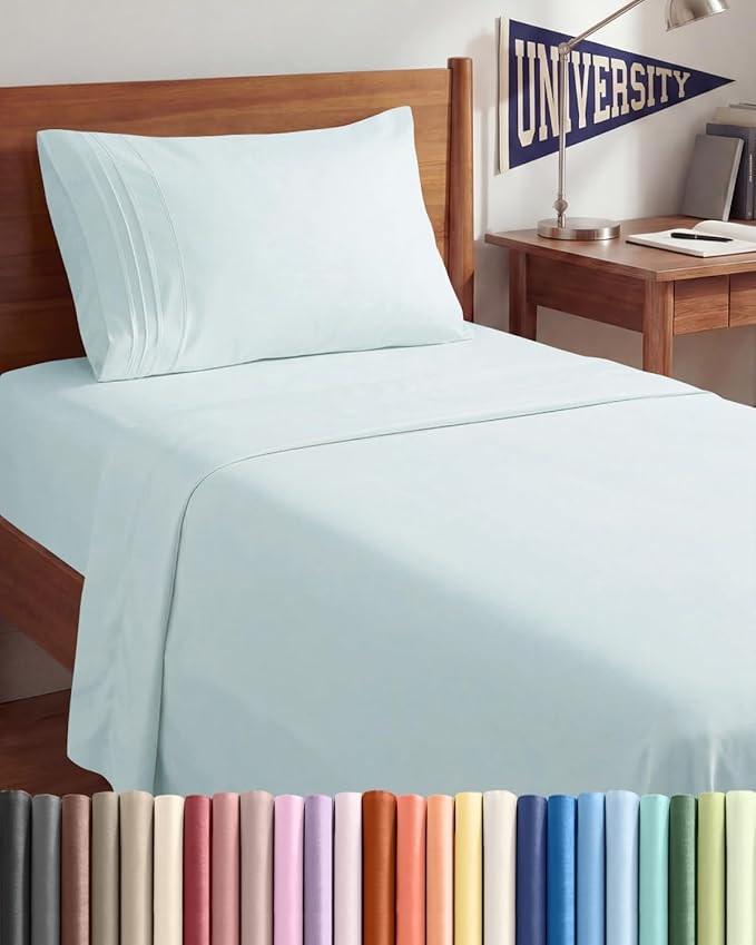 Twin XL Size 3 Piece Sheet Set - Comfy Breathable & Cooling Sheets - Hotel Luxury Bed Sheets for Women & Men - Deep Pockets, Easy-Fit, Soft and Wrinkle Free Sheets - Ice Blue Oeko-Tex Bed Sheet Set