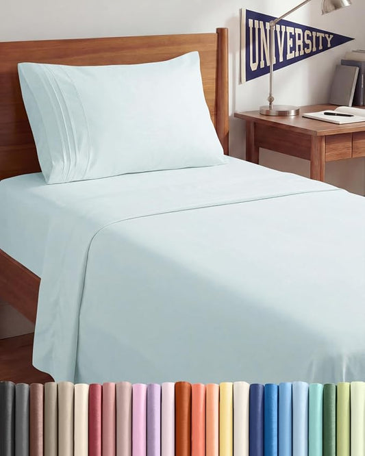 Twin XL Size 3 Piece Sheet Set - Comfy Breathable & Cooling Sheets - Hotel Luxury Bed Sheets for Women & Men - Deep Pockets, Easy-Fit, Soft and Wrinkle Free Sheets - Ice Blue Oeko-Tex Bed Sheet Set