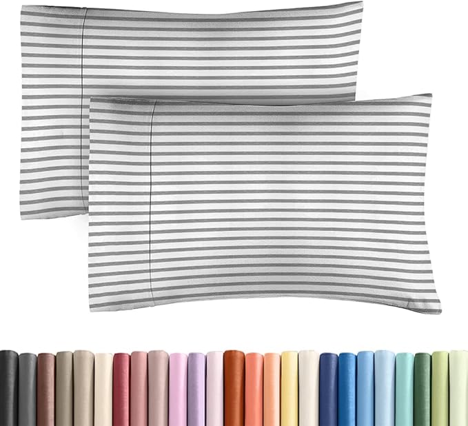 Standard Pillow Cases Set of 2 - Ultra-Soft Hotel Quality Pillowcase Covers - Comfy & Wrinkle Free - Stain and Fade Resistant - Machine Washable Pillow Protectors - 2 Piece Set - Grey Stripes 2