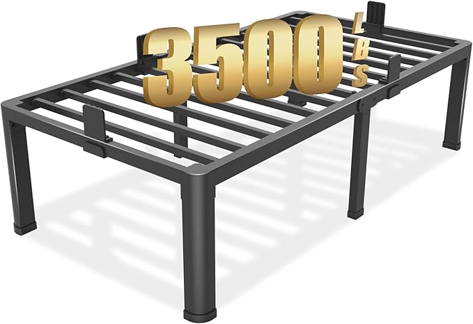 Yitong Angel 18 inch Twin Bed Frame with Round Corner Legs Mattress Slide Stopper,3500 lbs Heavy Duty Metal Platform,No Box Spring Needed,Steel Slat Support,Easy Assembly,Noise Free
