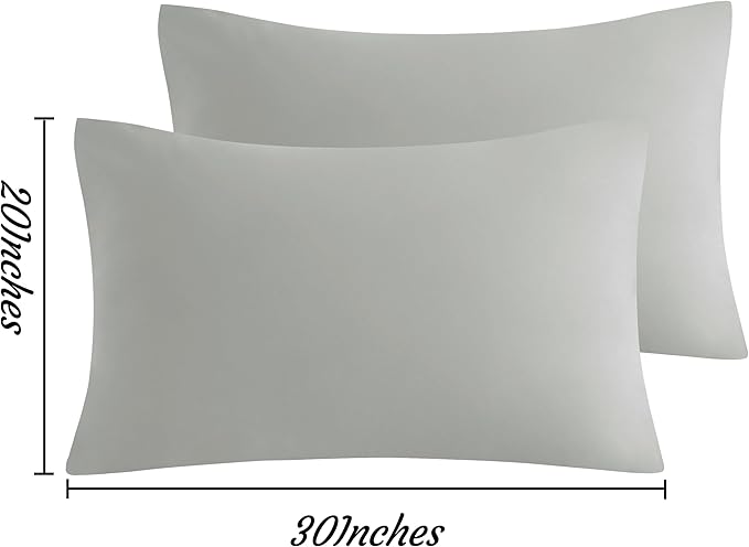 NTBAY Queen Pillow Cases Set of 2, 2 Pack Brushed Microfiber 20x30 Pillow Cases, Soft, Wrinkle, Fade, Stain Resistant Light Grey Pillow Cases with Envelope Closure, 20x30 Inches, Light Grey