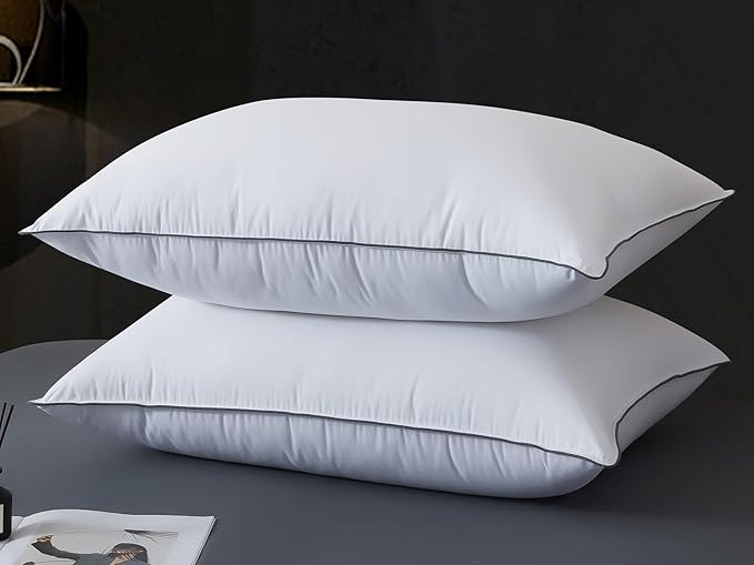 WhatsBedding Goose Down Pillows Standard Size Set of 2, Luxury Hotel Bed Pillows for Deep Sleep, Fluffy Soft Feather Down Pillow for Back, Stomach or Side Sleepers, 20" x 26"